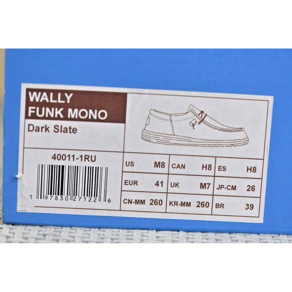 New! Size: 8 Men | Hey Dude Wally Funk Mono | Dark Slate | 40011-1RU
